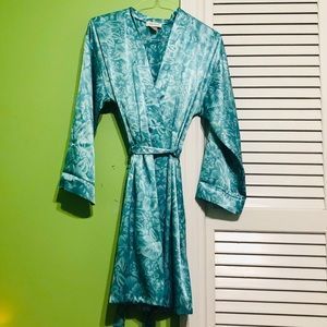 Jones New York Robe Blue Floral Satin Wrap S Small